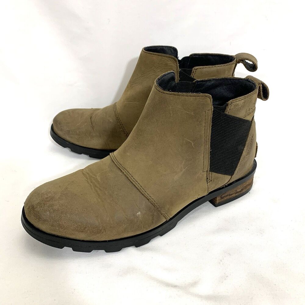 SOREL Emelie Chelsea Boots Women’s Size 7 Waterproof Camel Brown Leather
